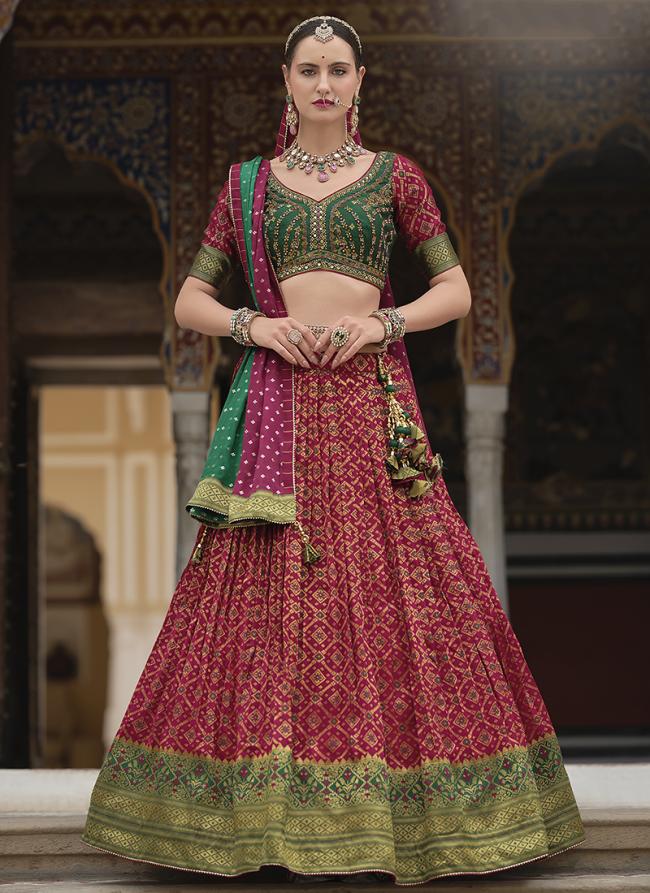 Smooth Silk Pink Bridal Wear Foil Print Readymade Lehenga Choli